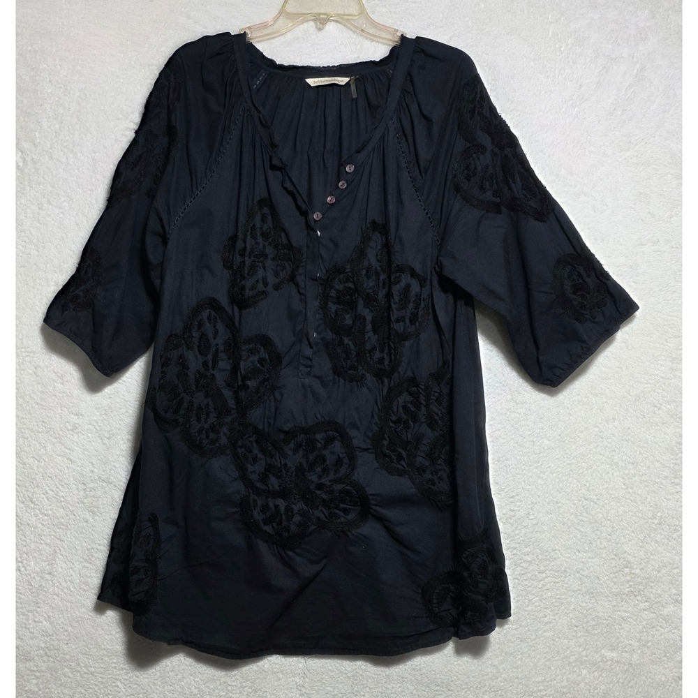 Soft Surroundings Navy Blue Embroidered Cotton Tunic Top Plus Size 1X